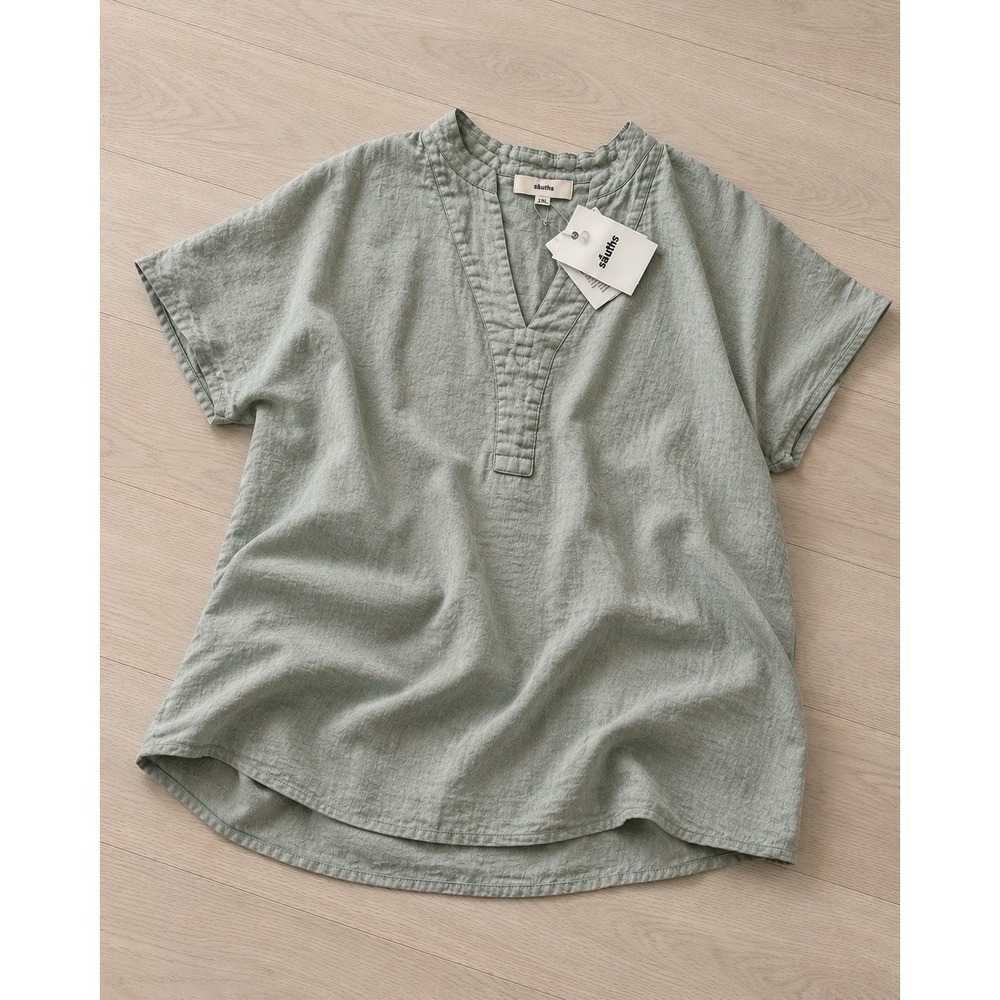 Sauths Women's 100% Linen Tunic Top 2XL Light Green NWT Coastal - Picture 3 of 7